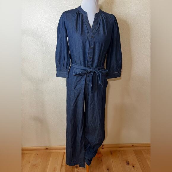 Draper James the waist jumpsuit in chambray dark wash NEW XS - Picture 2 of 12